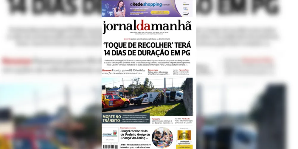 Imagem ilustrativa da imagem Capa da edição desta quinta-feira (02/07/2020) do JM