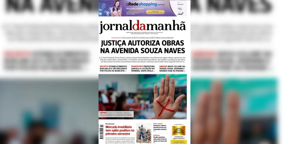 Imagem ilustrativa da imagem Capa da edição desta terça-feira (07/07/2020) do JM