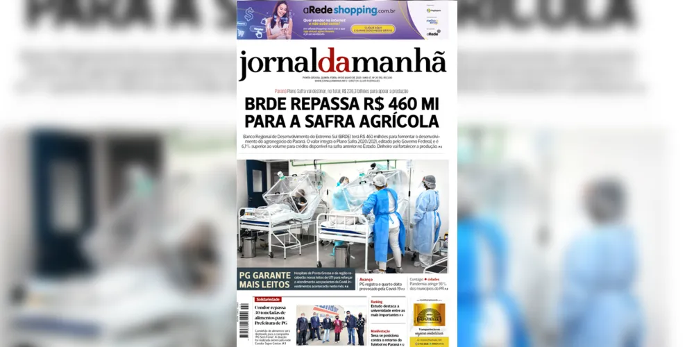 Imagem ilustrativa da imagem Capa da edição desta quinta-feira (09/07/2020) do JM