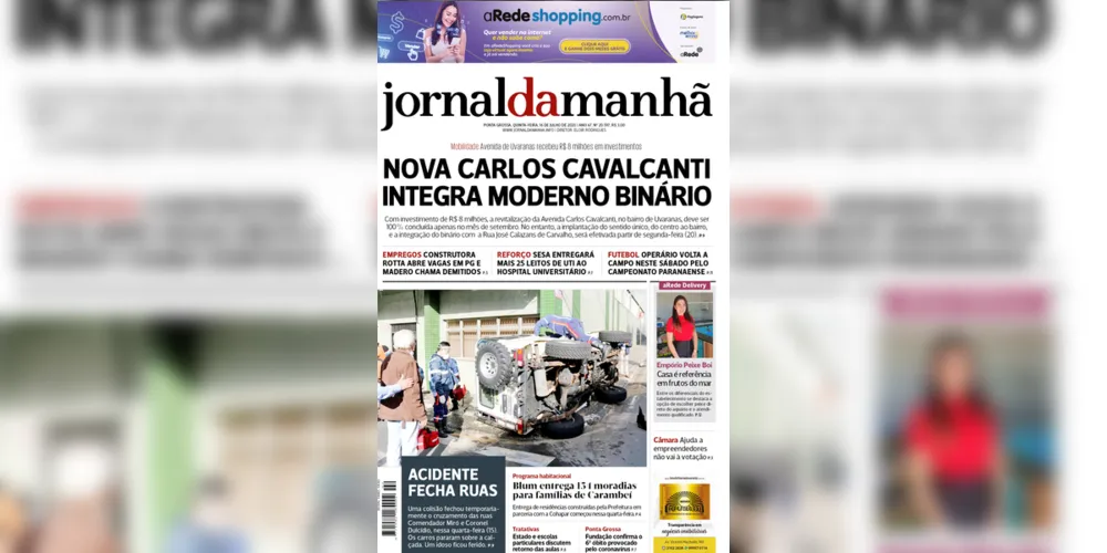 Imagem ilustrativa da imagem Capa da edição desta quinta-feira (16/07/2020) do JM