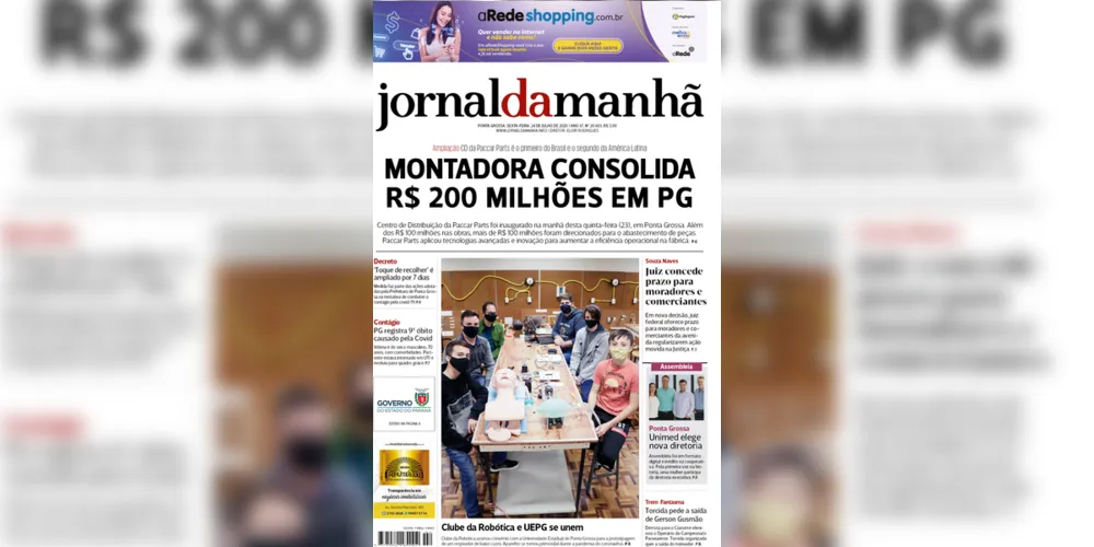 Imagem ilustrativa da imagem Capa da edição desta sexta-feira (24/07/2020) do JM