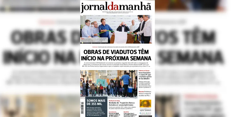Imagem ilustrativa da imagem Capa da edição desta sexta-feira (28/08/2020) do JM