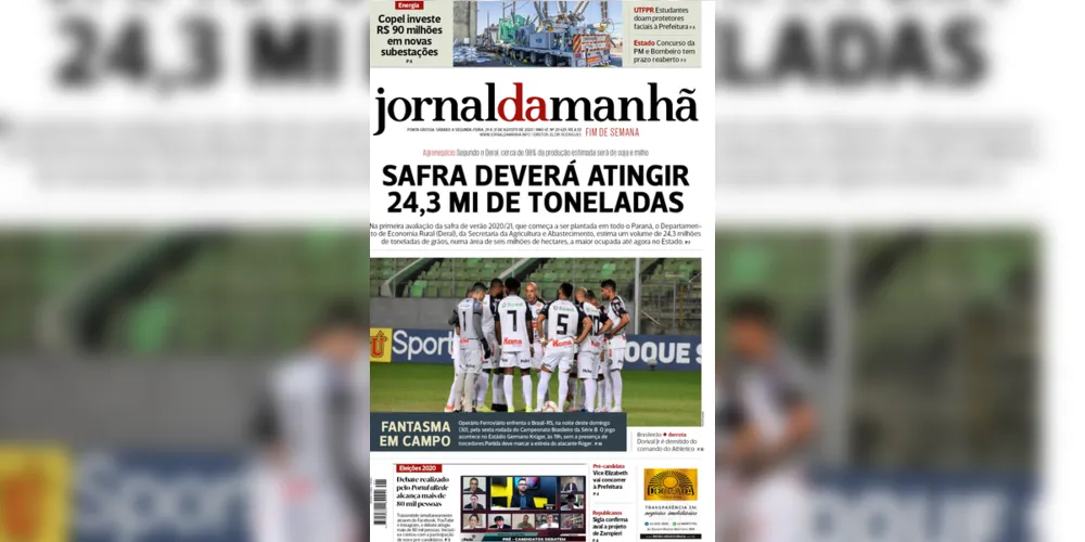 Imagem ilustrativa da imagem Capa da edição deste fim de semana (29, 30 e 31/08/2020) do JM