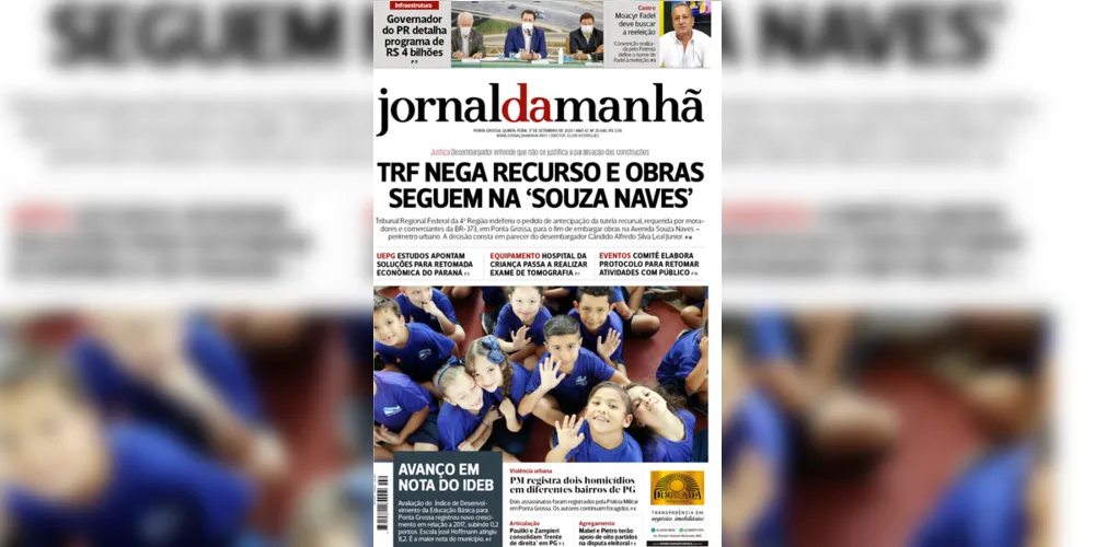 Imagem ilustrativa da imagem Capa da edição desta quinta-feira (17/09/2020) do JM