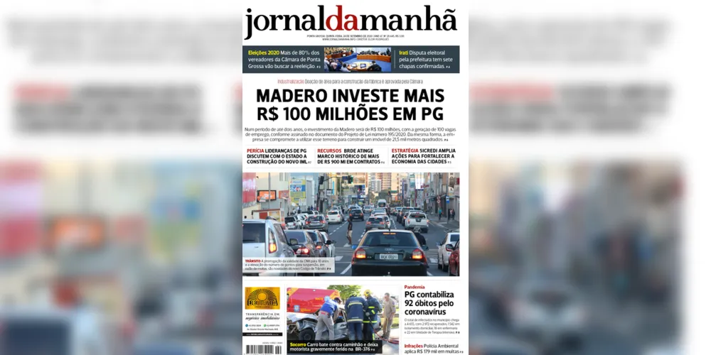 Imagem ilustrativa da imagem Capa da edição desta quinta-feira (23/09/2020) do JM