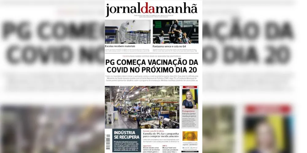 Imagem ilustrativa da imagem Capa da edição desta sexta-feira (15/01/2021) do JM