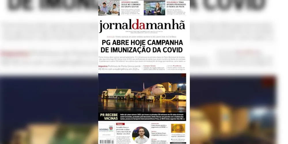 Imagem ilustrativa da imagem Capa da edição desta terça-feira (19/01/2021) do JM