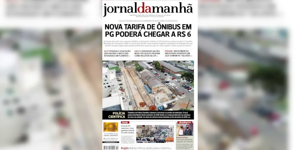 Imagem ilustrativa da imagem Capa da edição desta quarta-feira (03/02/2021) do JM