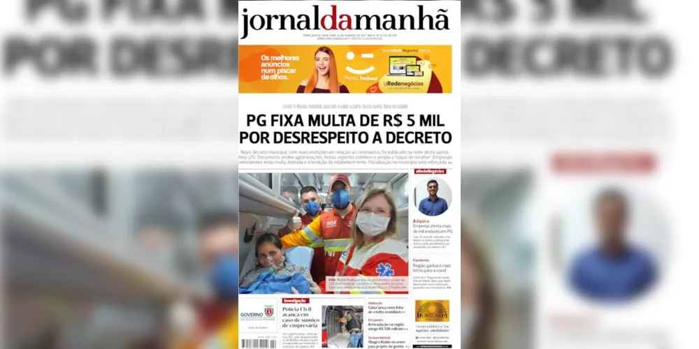 Imagem ilustrativa da imagem Capa da edição desta sexta-feira (26/02/2021) do JM