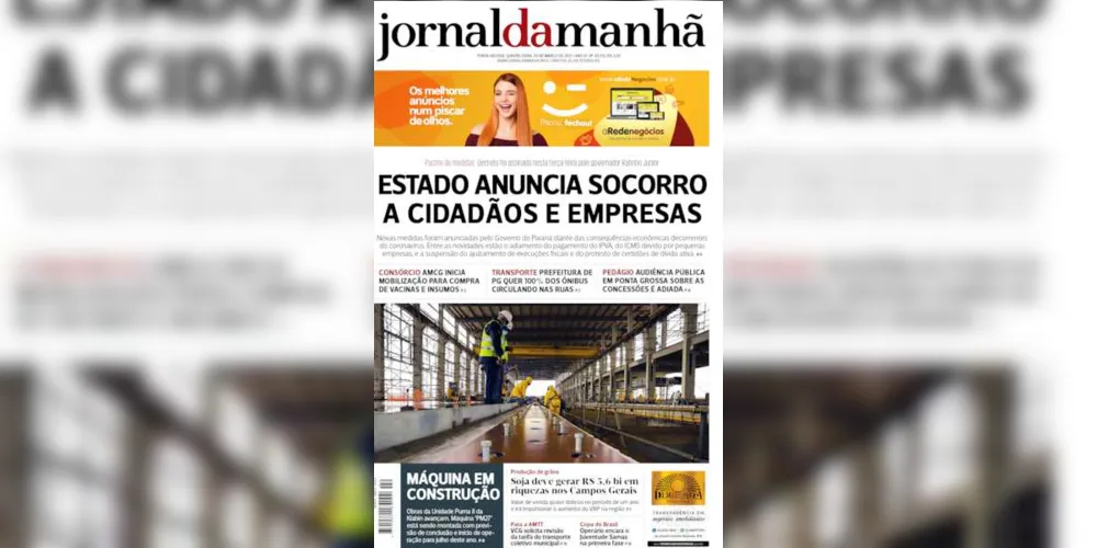 Imagem ilustrativa da imagem Capa da edição desta quarta-feira (03/03/21) do JM