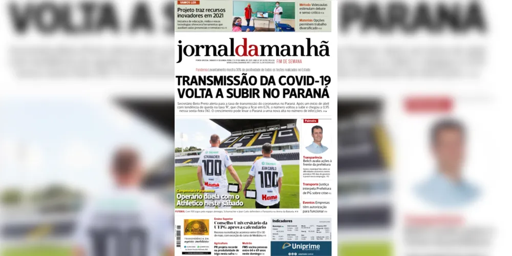 Imagem ilustrativa da imagem Capa da edição deste fim de semana (17, 18 e 19/04/2021) do JM