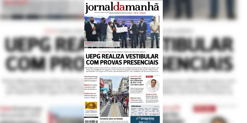 Imagem ilustrativa da imagem Capa da edição deste fim de semana (01 e 02/05/2021) do JM