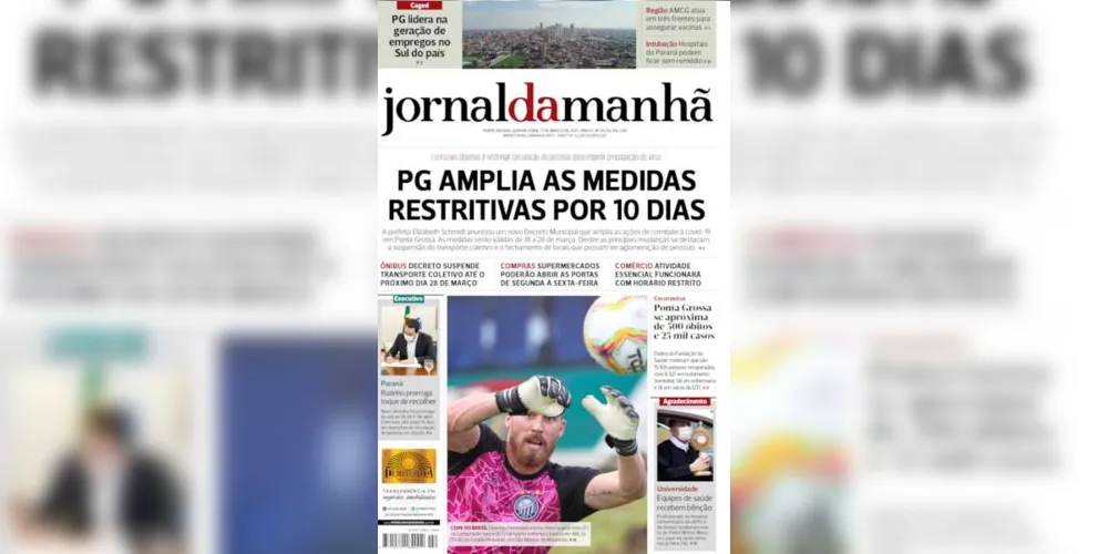 Imagem ilustrativa da imagem Capa da edição desta quarta-feira (17/03/2021) do JM