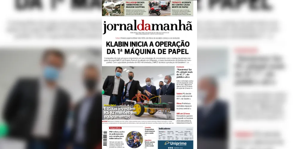 Imagem ilustrativa da imagem Capa da edição desta terça-feira (31/08/2021) do JM