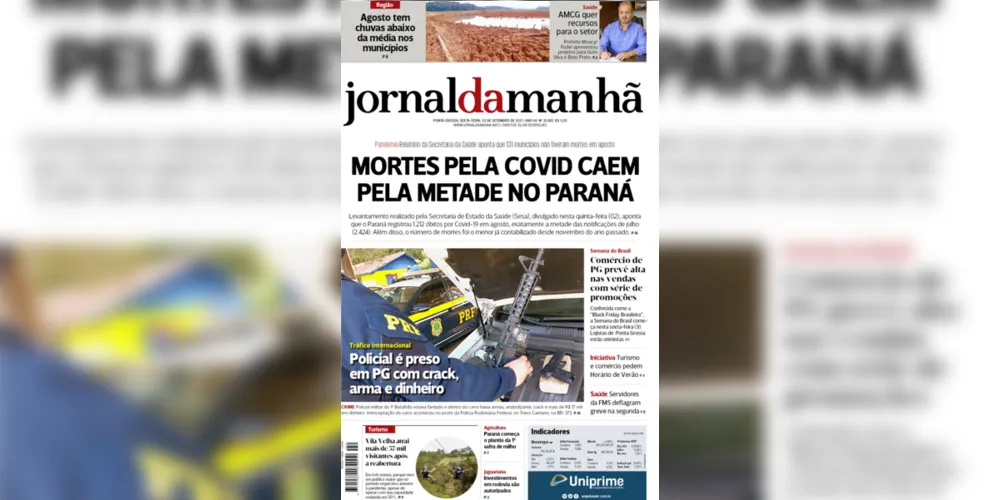 Imagem ilustrativa da imagem Capa da edição desta sexta-feira (03/09/2021) do JM