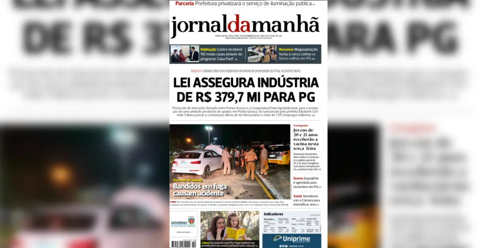 Imagem ilustrativa da imagem Capa da edição desta terça-feira (14/09/2021) do JM