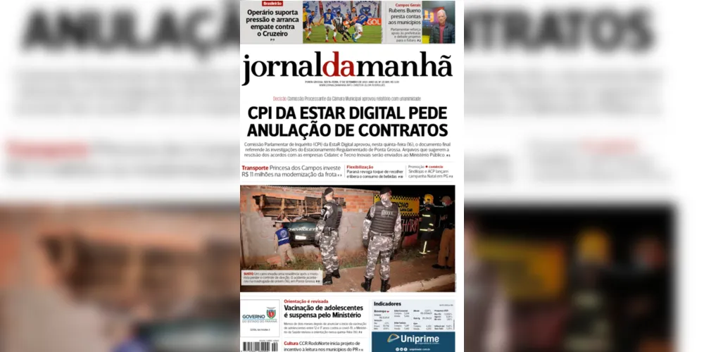 Imagem ilustrativa da imagem Capa da edição desta sexta-feira (17/09/2021) do JM