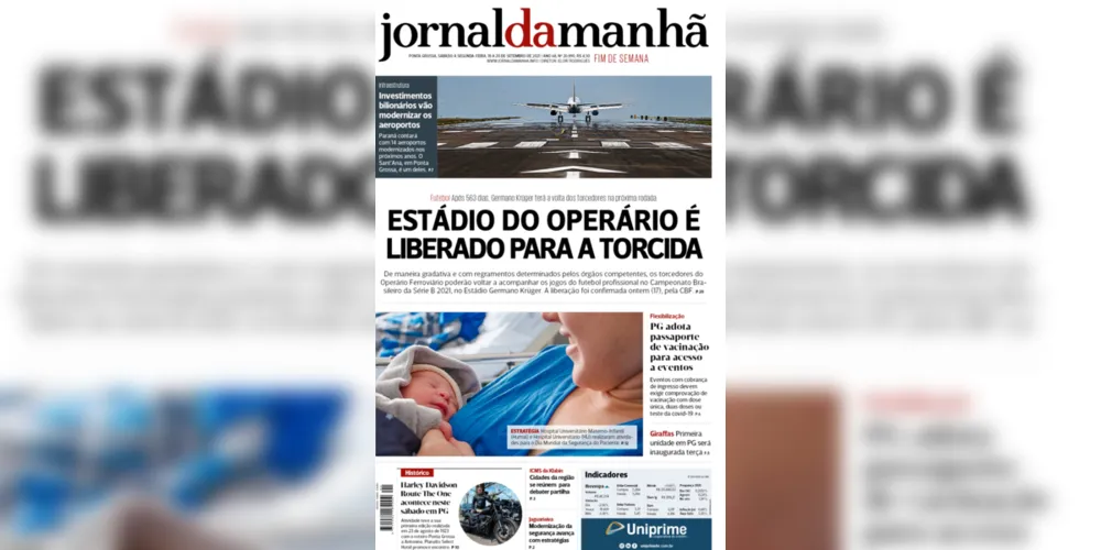 Imagem ilustrativa da imagem Capa da edição deste fim de semana (18, 19 e 20/09/2021) do JM