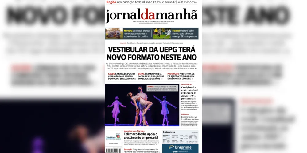Imagem ilustrativa da imagem Capa da edição desta sexta-feira (24/09/2021) do JM