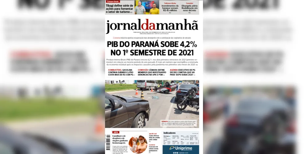 Imagem ilustrativa da imagem Capa da edição desta terça-feira (28/09/2021) do JM
