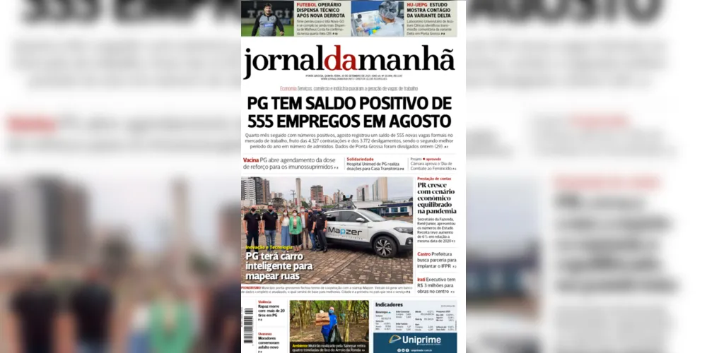 Imagem ilustrativa da imagem Capa da edição desta quinta-feira (30/09/2021) do JM