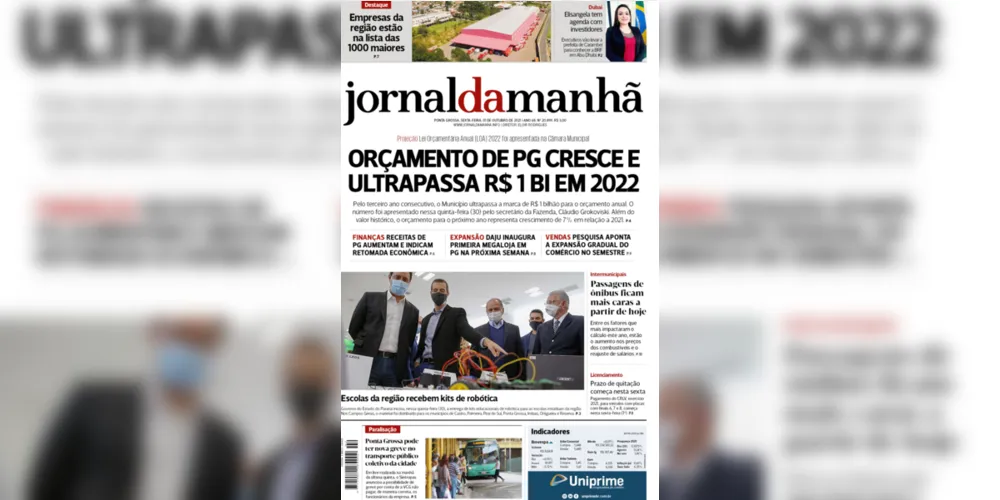 Imagem ilustrativa da imagem Capa da edição desta sexta-feira (1/10/2021) do JM