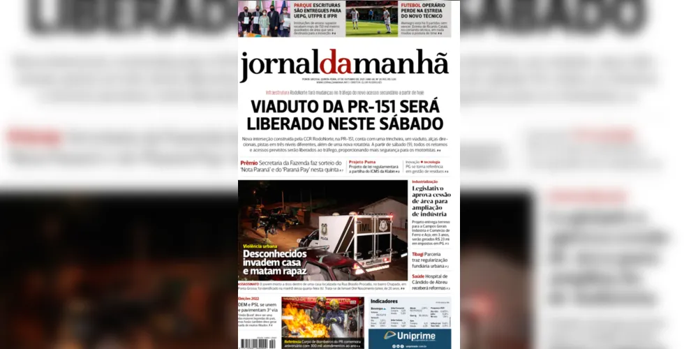 Imagem ilustrativa da imagem Capa da edição desta quinta-feira (07/10/2021) do JM