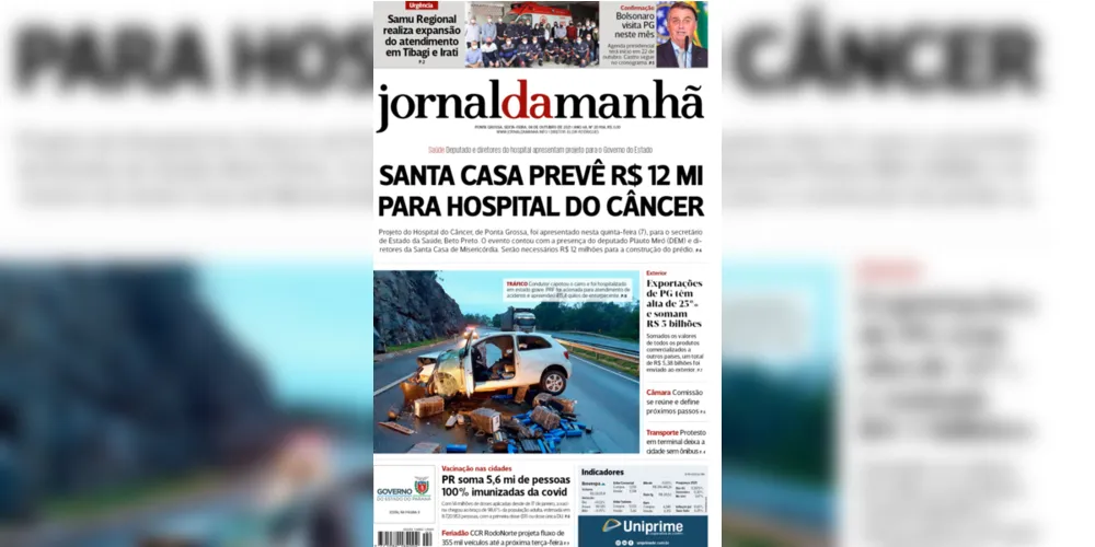 Imagem ilustrativa da imagem Capa da edição desta sexta-feira (08/10/2021) do JM