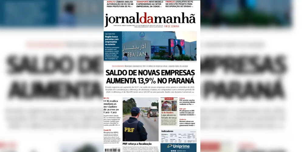 Imagem ilustrativa da imagem Capa da edição deste fim de semana (09, 10 e 11/10/2021) do JM