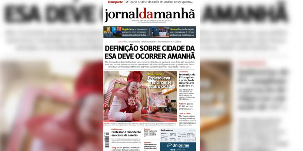 Imagem ilustrativa da imagem Capa da edição desta quinta-feira (21/10/2021) do JM