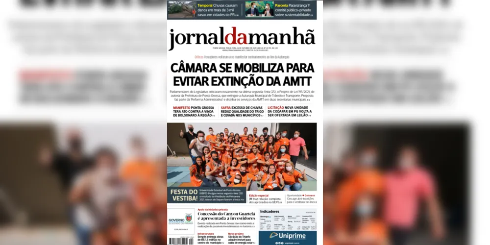 Imagem ilustrativa da imagem Capa da edição desta terça-feira (26/10/2021) do JM