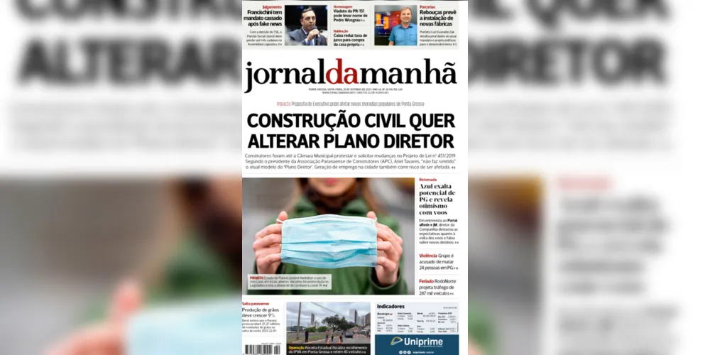 Imagem ilustrativa da imagem Capa da edição desta sexta-feira (29/10/2021) do JM