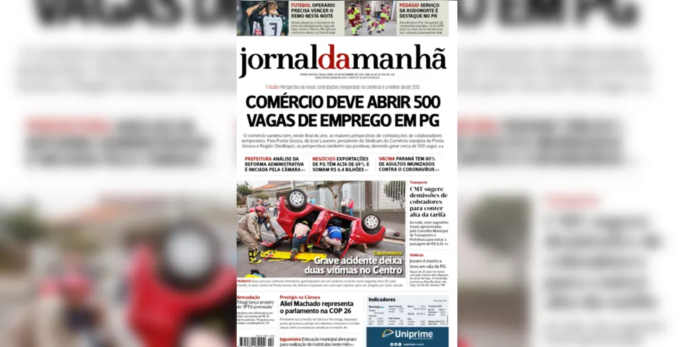 Imagem ilustrativa da imagem Capa da edição desta terça-feira (09/11/2021) do JM
