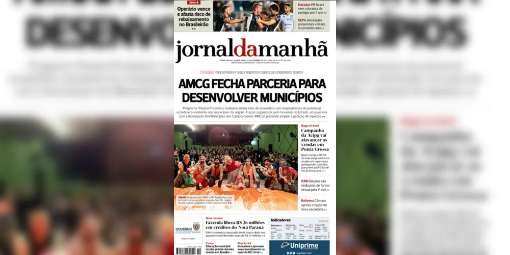 Imagem ilustrativa da imagem Capa da edição desta quarta-feira (10/11/2021) do JM