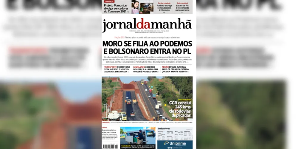 Imagem ilustrativa da imagem Capa da edição desta quinta-feira (11/11/2021) do JM