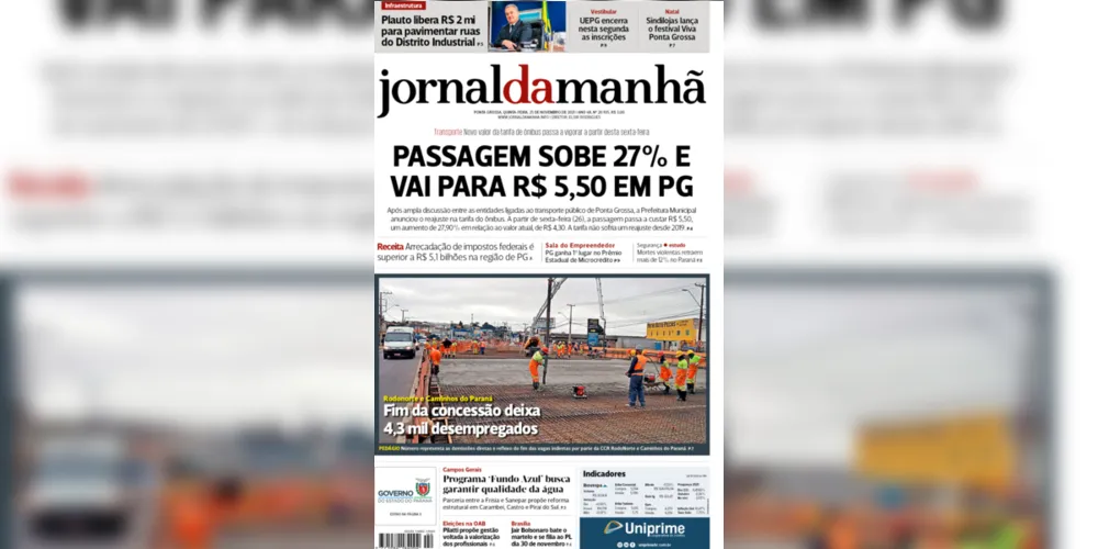 Imagem ilustrativa da imagem Capa da edição desta quinta-feira (25/11/2021) do JM