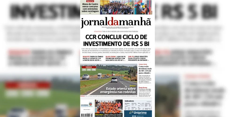 Imagem ilustrativa da imagem Capa do Jornal da Manhã desta sexta-feira (26/11)