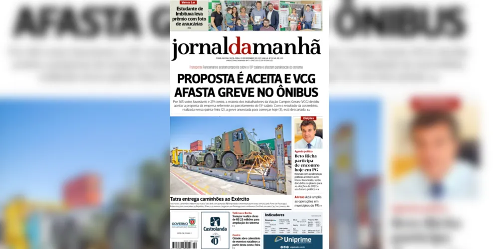 Imagem ilustrativa da imagem Capa da edição desta sexta-feira (03/12/2021) do JM