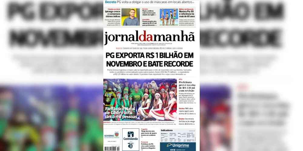 Imagem ilustrativa da imagem Capa da edição desta terça-feira (07/12/2021) do JM