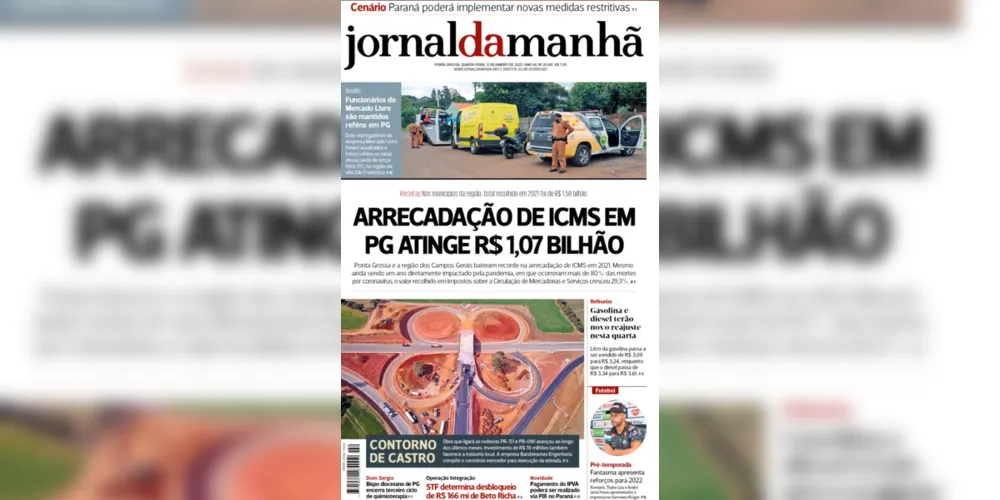 Imagem ilustrativa da imagem Capa da edição desta quarta-feira (12/01/2022) do JM
