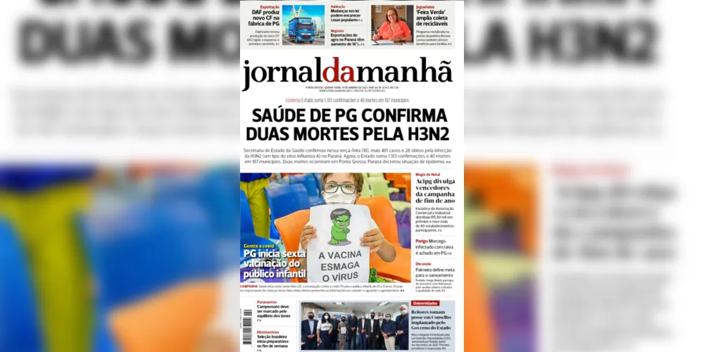 Imagem ilustrativa da imagem Capa da edição desta quarta-feira (19/01/2022) do JM
