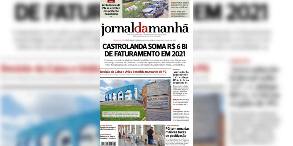 Imagem ilustrativa da imagem Capa da edição desta quarta-feira (26/01/2022) do JM