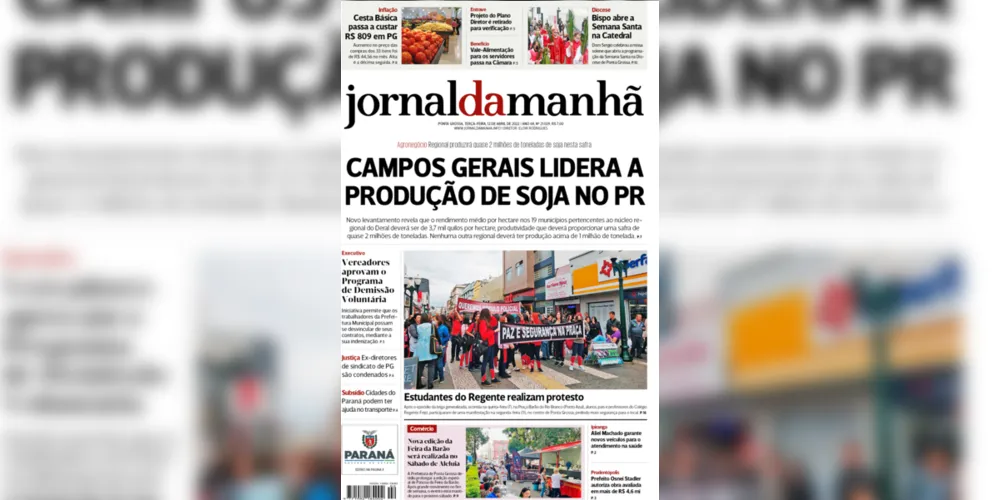 Imagem ilustrativa da imagem Capa da edição desta terça-feira (12/04/2022) do JM