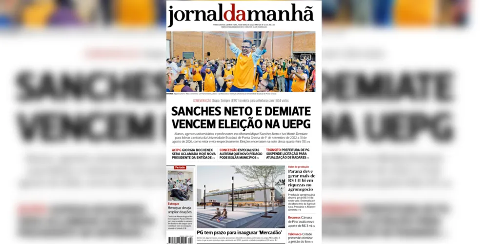Imagem ilustrativa da imagem Capa da edição desta quinta-feira (14/04/2022) do JM
