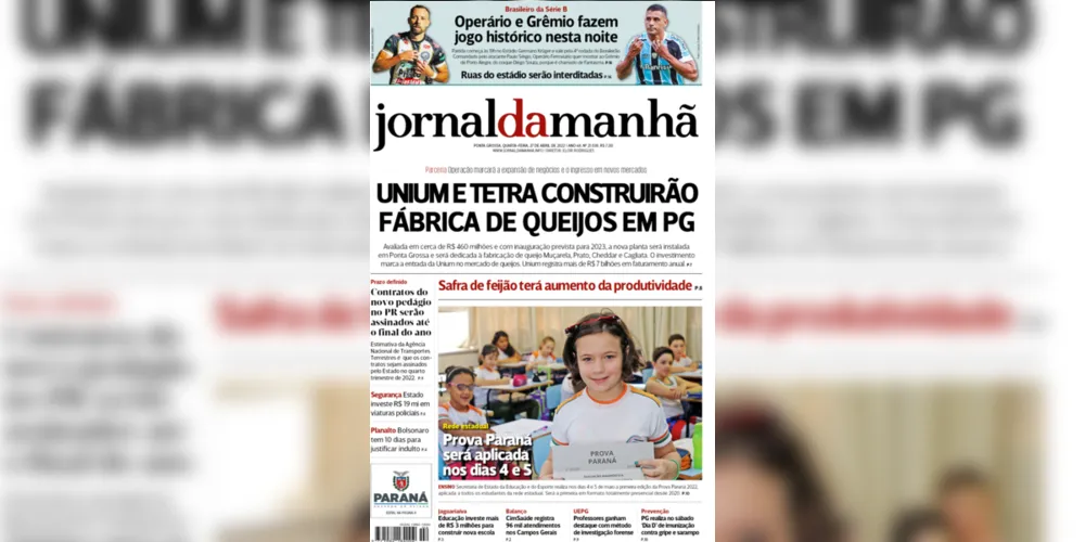 Imagem ilustrativa da imagem Capa da edição desta quarta-feira (27/04/2022) do JM