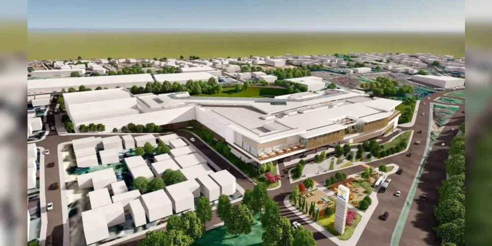 Projeto do Plaza Campos Gerais, com obras em andamento atualmente e previsão de inauguração no segundo semestre de 2023. O empreendimento terá mais de 76 mil metros quadrados e cerca de 142 lojas.