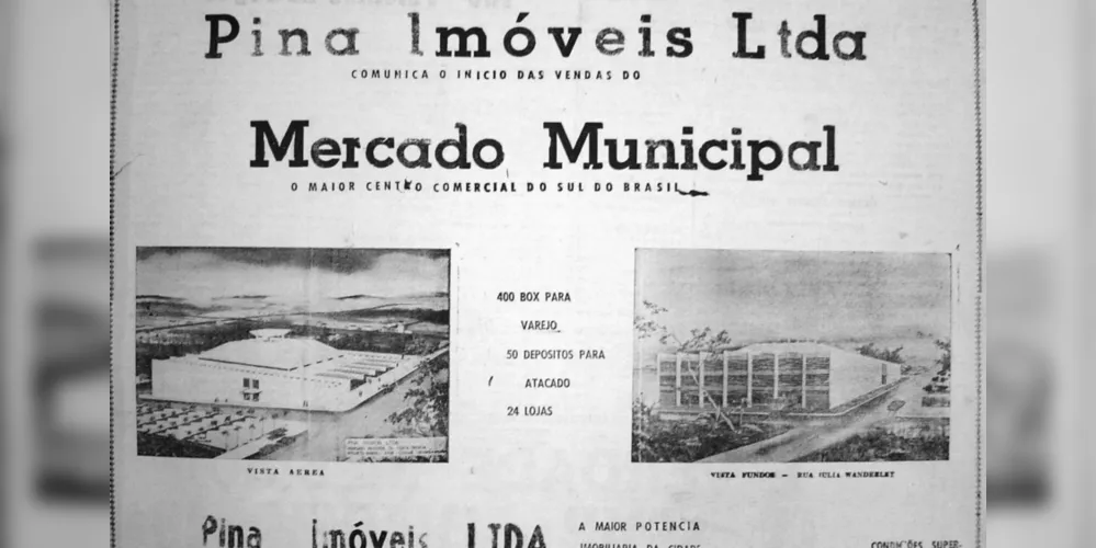 Anúncio da Pina Imóveis com o início das vendas do Mercado Municipal de Ponta Grossa – JM de 01 de janeiro de 1966