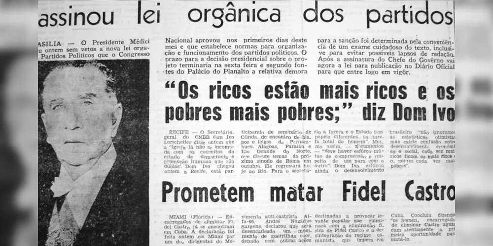 Matéria publicada no JM em 22 de julho de 1971. Nela, Dom Ivo Lorscheiter se pronuncia contra a política econômica do governo liderado pelo general Emílio Garrastazu Médici