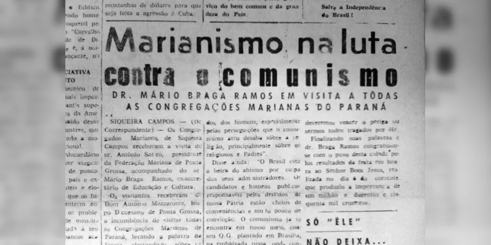 Em 07 de setembro de 1962 o JM publicou uma matéria a respeito das ações do Marianismo na região dos Campos Gerais