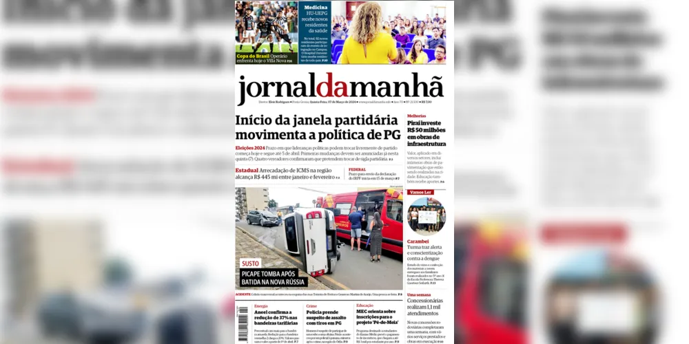 Imagem ilustrativa da imagem Capa da edição desta quinta-feira (07/03) do Jornal da Manhã